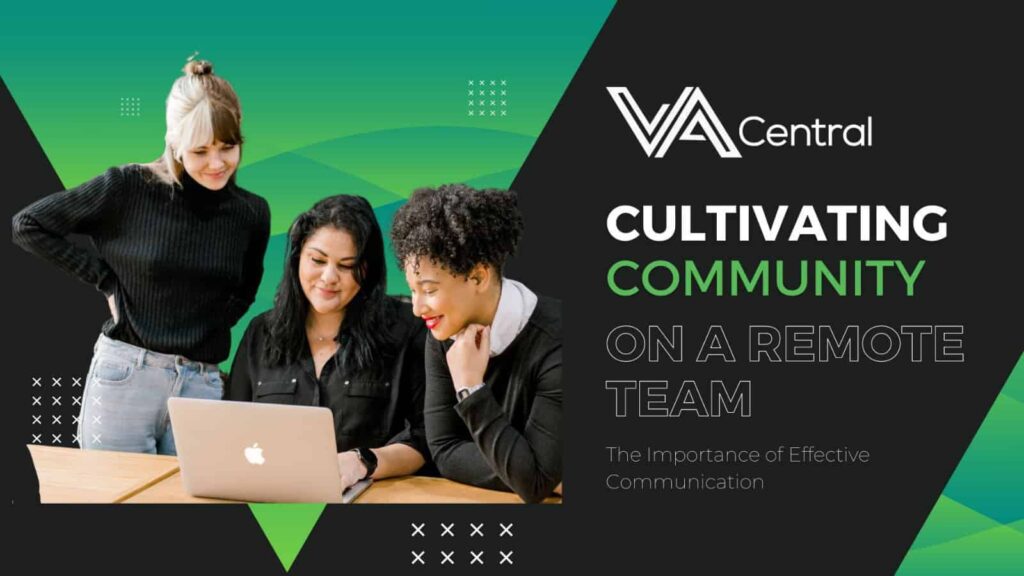 Three women gathered around laptop discussing work in bright office space.